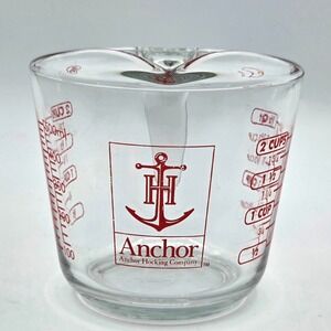 Anchor Hocking 2 Cup 1 Pint 16 oz Measuring Cup Pitcher Glass Red Lettering VTG